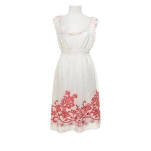 Max Studio Women's White Cotton Knit w Red Embroidery Sleeveless Lined Dress EUC